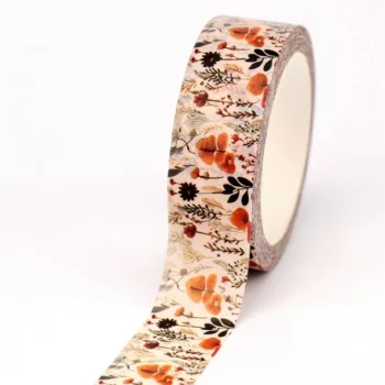 Washi tape vintage con ilustraciones de flores silvestres en colores otoñales